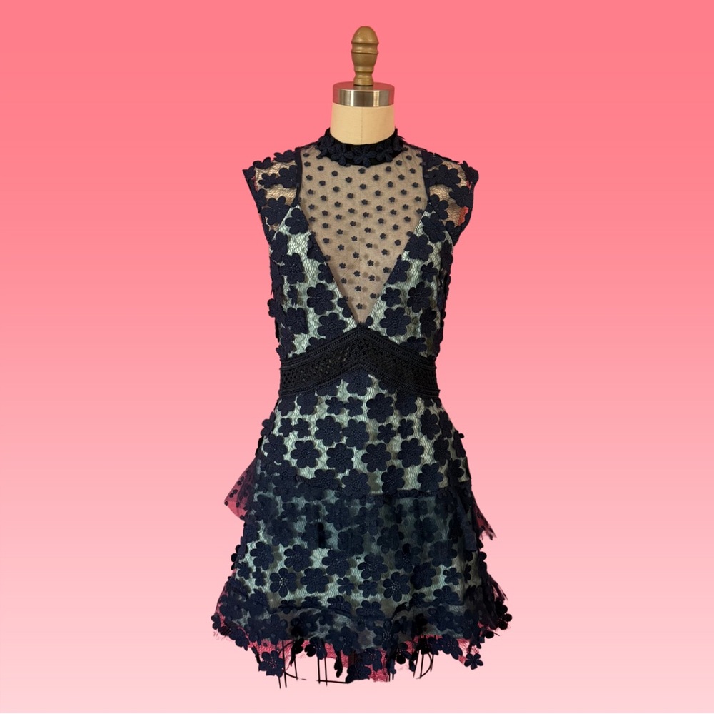 Self-Portrait Fairy Stunning Floral Lace Overlay Rosette Charming Mini Dress 4